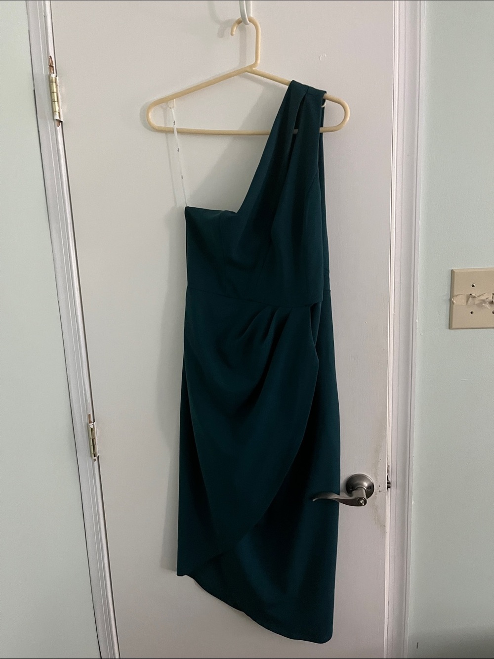 Lulu's One-Shoulder Teal-Green Draped Asymmetric Dress